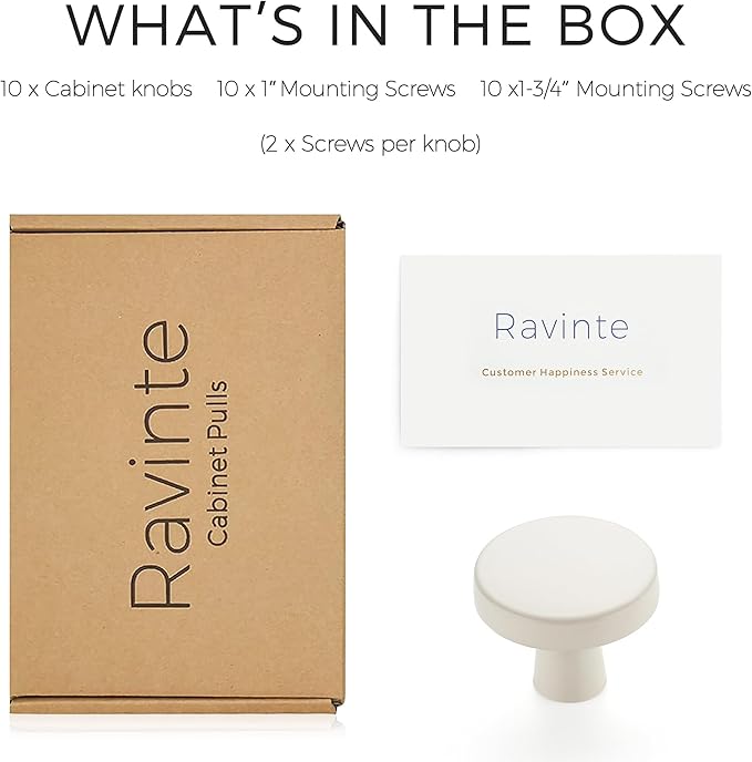 Ravinte 10 Pack Drawer Pulls 1-1/4 Inch White Kitchen Cabinet Knobs Solid Round Dresser Handles for Simple Cupboard Hardware