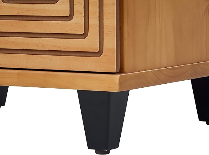 MUSEHOMEINC Wood Nightstand with 2 Drawer Storage, Modern Wood Bedside Table, Night Stand with Two Unique Geometric Details Drawers for Bedroom,Living Room