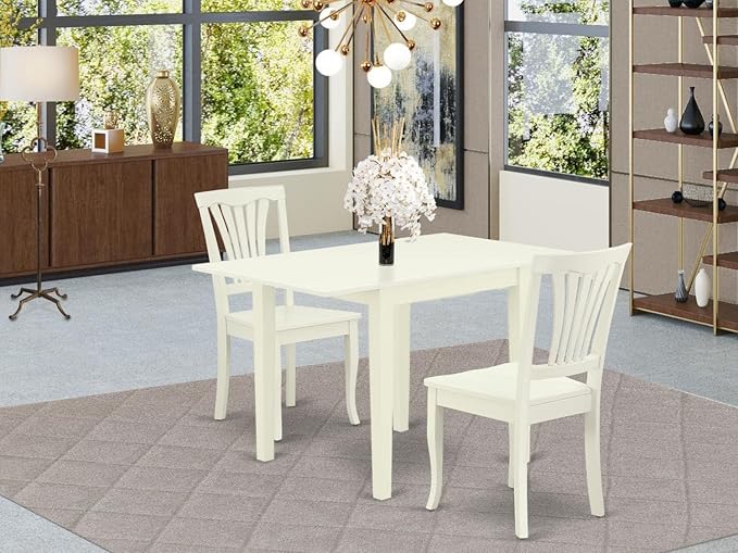 East West Furniture NDAV3-LWH-W 3 Piece Dining Set Contains a Rectangle Dining Room Table with Dropleaf and 2 Kitchen Chairs, 30x48 Inch, Linen White