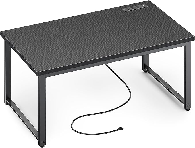 Huuger 48 x 24 inch Desk with Power Outlets & USB-C, Deeper & Thicker Desktop, Robust Metal Tubes, Computer Desk, Heavy Duty Office Desk, Work Gaming Desk for Home Office, Black