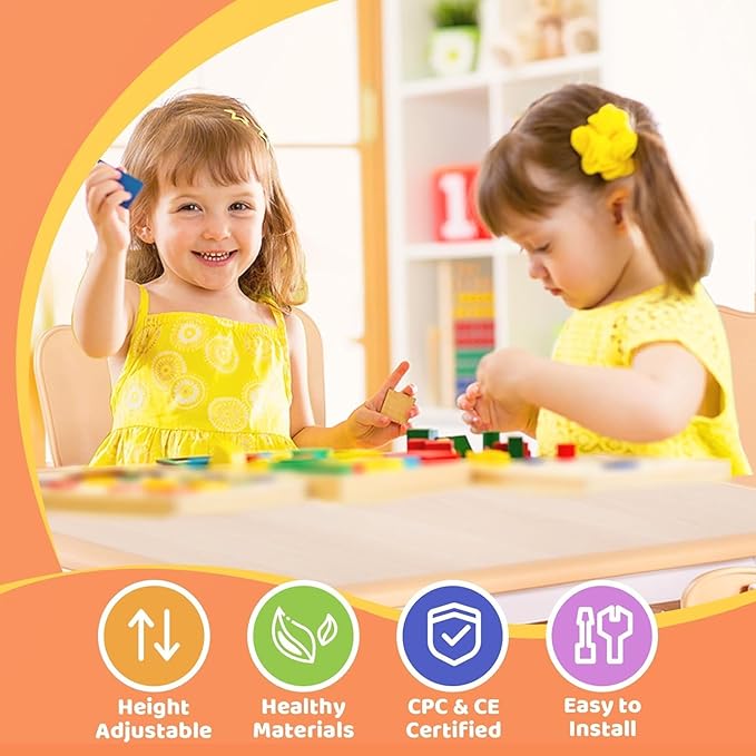 FUNLIO Adjustable Kids Chair (1pc), 3 Level Height Adjustable Toddler Chair for Ages 3-8, Sturdy Child Chairs with Maximum Bearing 220lbs, for Classrooms/Daycares/Homes, CPC & CE Approved - Natural