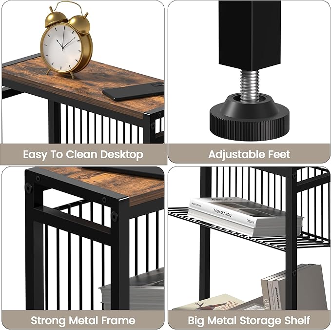 Small Side Table Set of 2 for Small Space, 3-Tier Narrow End Table with Magazine Holder, Slim Nightstand, Skinny Snack Couch Table in Living Room, Bedroom and Balcony (Rustic Brown &Black)