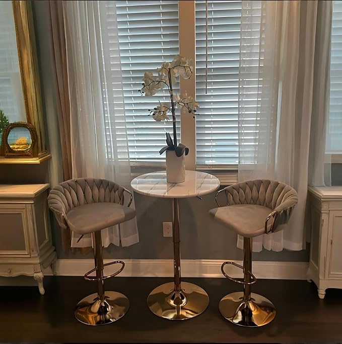 Gold Cocktail Tables Round Bar Table Height Adjustable 27.9''-35.4'' Pub Table with Metal Base Modern Style for Kitchen, Bar, Office & Dining Room Sturdy & Stylish