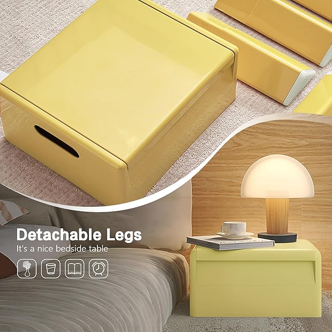 Nightstand Bedside with Storage Space, Multifunctional Colorful Plastic End Table Small Side Table for Bedroom, Dorm and Small Spaces, Easy Assembly(14.7" D x 11.8" W x 15.8" H, Yellow)