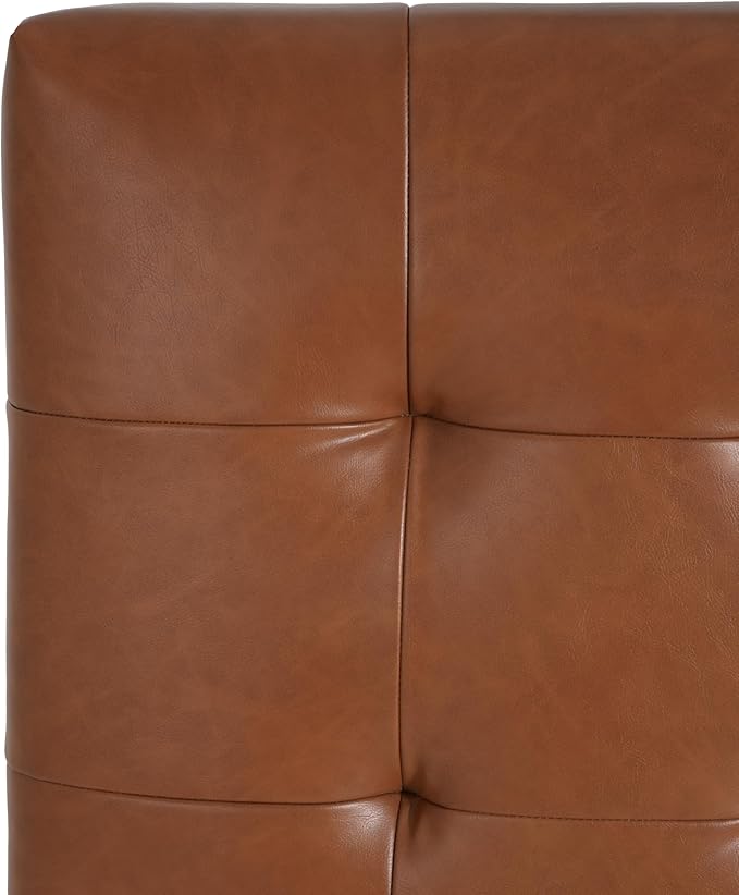 Christopher Knight Home Kinsley Square Ottoman Footstool, Ottoman Chair with Large Seat, Faux Leather Upholstery Coffee Table, Modern Side Table for Living Room Bedroom Home Decor, Brown
