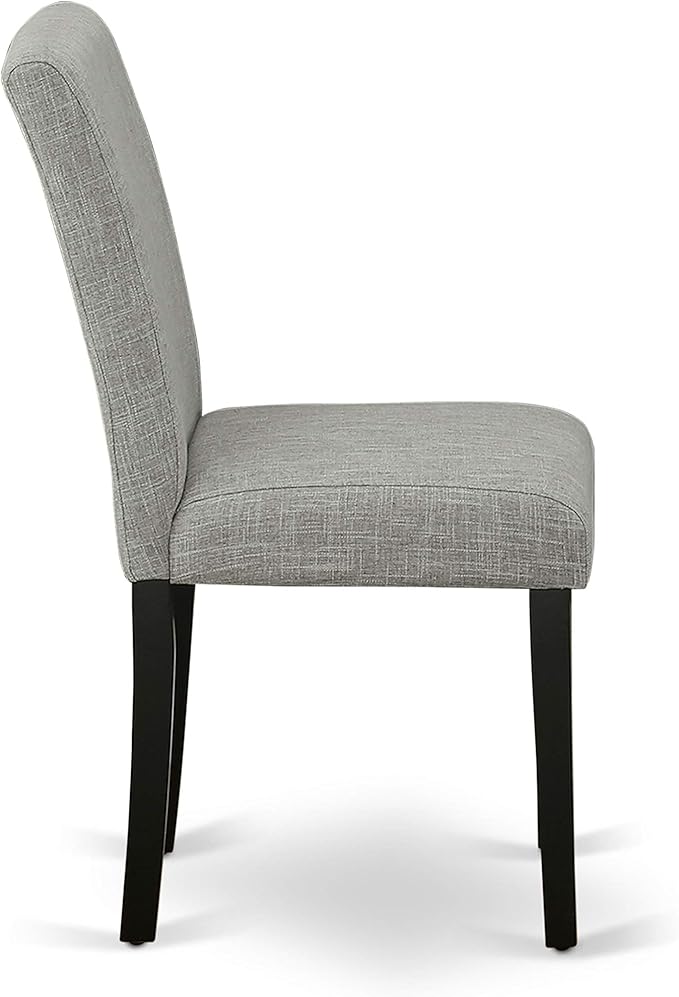 East West Furniture LGAB9-BLK-06 9 Piece Dining Room Furniture Set Includes a Rectangle Wooden Table with Butterfly Leaf and 8 Shitake Linen Fabric Parson Chairs, 42x84 Inch, Black