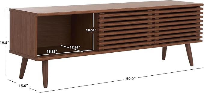 SAFAVIEH Averi TV Stand for up to 65" Flatscreen – Dark Walnut, 2 Sliding Doors with Interior Storage, 2 Open Shelves, Entertainment Media Console (MED9637A)