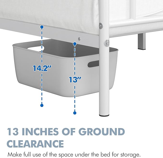 Yaheetech Metal Full Size Bed Frame, Platform Bed Frame, Mattress Foundation with Curved Design Headboard & Footboard, NO Box Spring Needed, Heavy-Duty Support, Easy Assembly, Full, White
