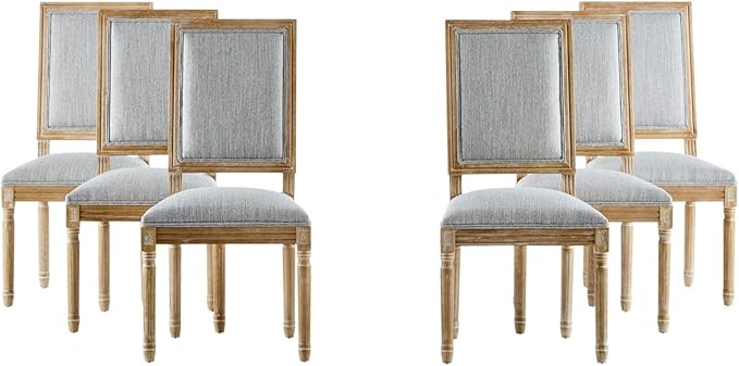 Merax Upholstered Solid Wood Dining Chairs Set of 6, French Country Style Accent Side Seating Furniture for Kitchen, Living Room, Cushioned Back, Grayish Green