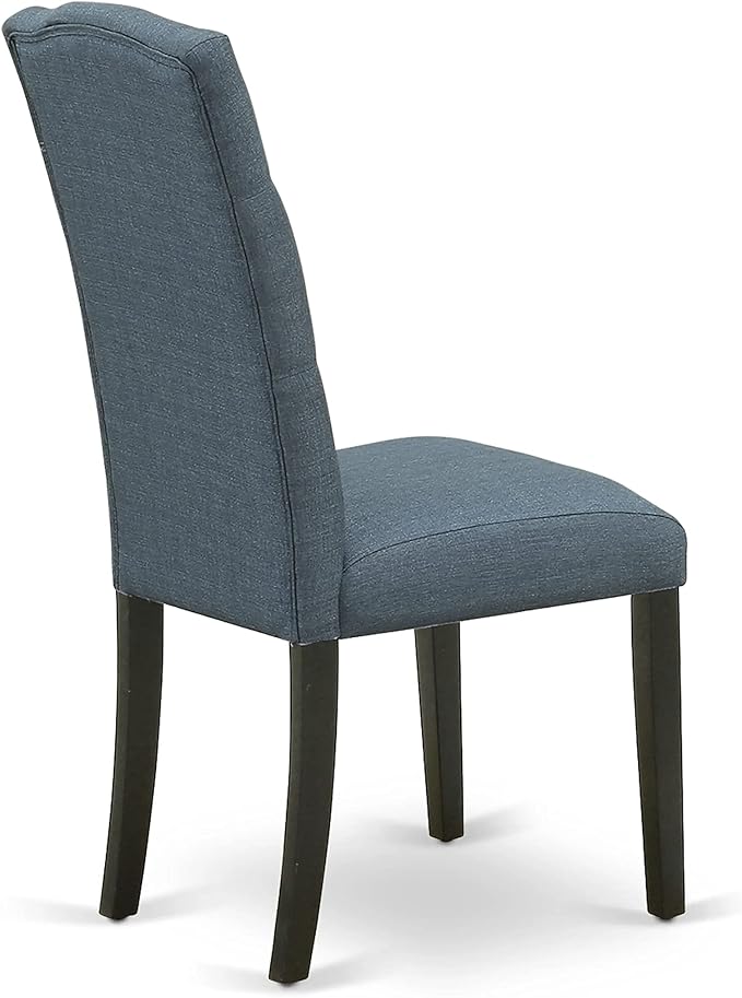 East West Furniture ESCE3-BCH-21 3 Piece Dining Room Table Set Contains a Round Kitchen Table with Pedestal and 2 Mineral Blue Linen Fabric Parson Dining Chairs, 30x30 Inch, Black & Cherry