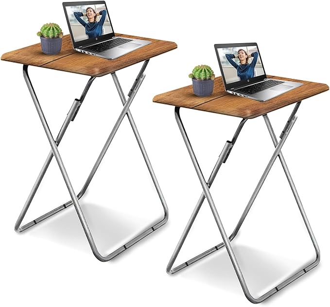 Garden 4 you Folding TV Tray Table Set of 2, TV Dinner Table with Sturdy MDF Top, Eating Trays for Living Room with No Assembly Required (Yellow Brown, 2PCS)