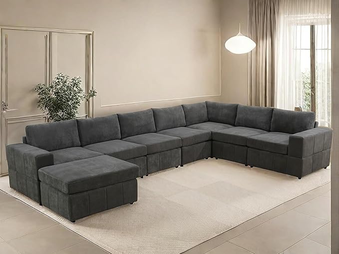 Sectional Couches for Living Room, L Shaped Modular Sectional Sofa with Ottoman, Modern Large U Shaped Couch for Bedroom, Brown