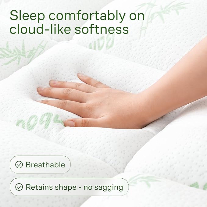 Ultra Soft Queen Size Mattress Topper - Viscose Made from Bamboo Pillow Top Mattress Pad for Back Pain Relief - Naturally Cooling for Hot Sleepers, Green
