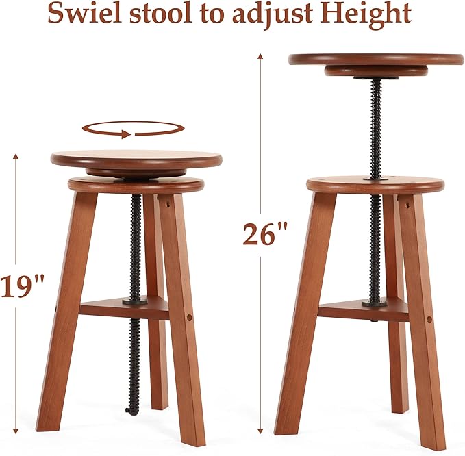 VISWIN Adjustable Drafting Stool for Artists & Adults, 19"-26" Height Solid Beech Wood Art Stool for Studio, Swivel Drafting Chair for Drawing, Home Use, Office, Kitchen