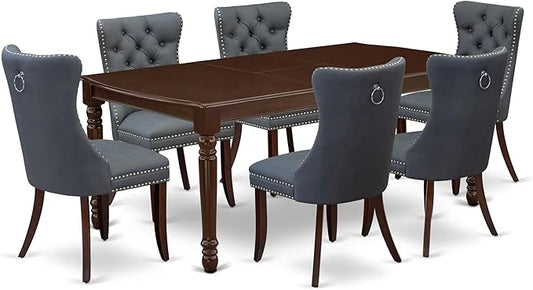 East West Furniture DODA7-MAH-13 7 Piece Kitchen Table Set Includes a Rectangle Dining Table with Butterfly Leaf and 6 Polyester Fabric Upholstered Chairs, 42x78 Inch, Mahogany