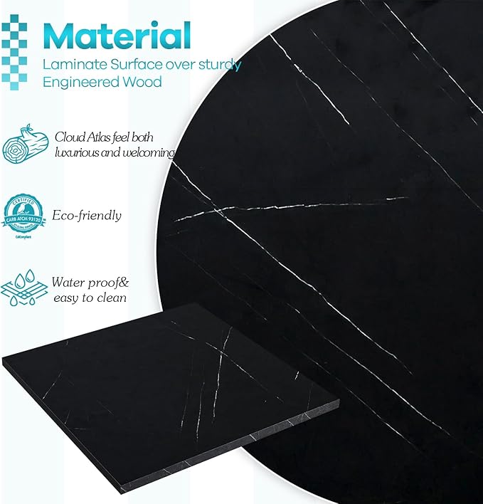 Kaboon Universal Tabletop 60"x18", Solid One-Piece Melamine Table Top, Double Desk L-Desk DIY, Home and Office Countertop, Cloud Atlas/Black Marble