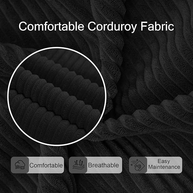 MeMoreCool Convertible Sofa Bed, Pull Out Loveseat Sleeper Sofa, Small Boneless Cloud Couch Bed for Adults, Fold Out Foam Love Seat Black, Corduroy Folding Floor Couch for Bedroom