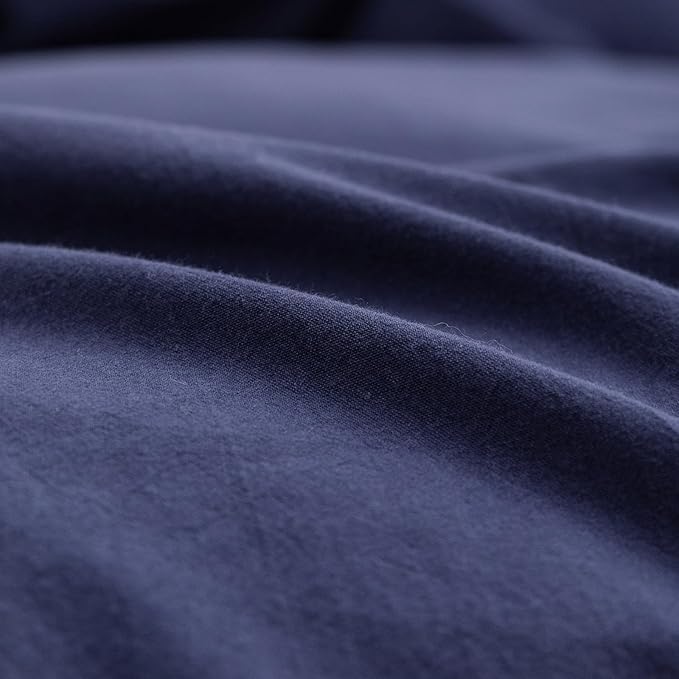 BESTOUCH Duvet Cover Set 100% Washed Cotton Linen Feel Super Soft Comfortable Chic Lightweight 3 PCs Home Bedding Set Solid Navy Blue Super King