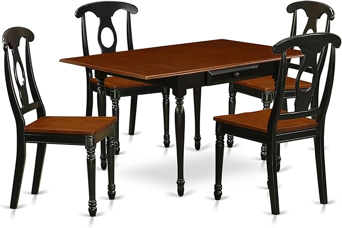 East West Furniture MZKE5-BCH-W 5 Piece Modern Dining Table Set Includes a Rectangle Wooden Table with Dropleaf and 4 Dining Chairs, 36x54 Inch, Black & Cherry