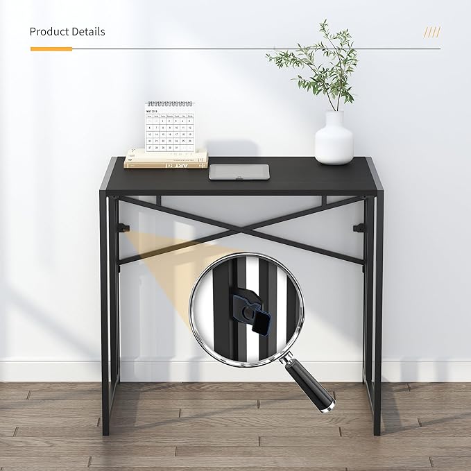 Lutown Teen Folding Computer Desk - 32 inch, Writing & Gaming, Small Space Office Desk, Black, No Assembly Required