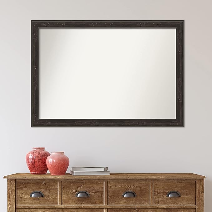 Amanti Art Brown Bathroom Mirror for Over Sink, 28x40 Shipwreck Greywash Narrow Rectangle Vanity Mirror, Large Traditional Frame, Hangs Horizonally and Vertically, Bathroom Wall Decor, Non-Beveled