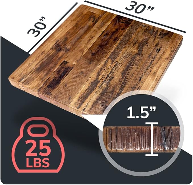 Reclaimed Wood Table Top - Rustic Recycled Wooden Piece Perfect for Kitchens, Dining and Coffee Table Tops (Reclaimed Wood Table Top - Economy, 30" x 30")