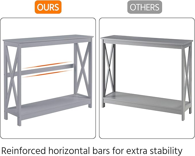 Yaheetech Console Table for Entryway, 2 Tier Narrow Sofa Table Bookshelf Accent Tables w/Storage Shelf, Living Room Entry Hall Foyer Tables Furniture, Grey
