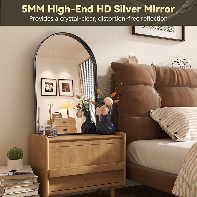 Brightify Arched Mirror, 23.9 x 31.9 Inch Black Arch Wall Mirror, Metal Frame Bathroom Mirror, Arched Top Bathroom Vanity Mirror for Living Room Bedroom Mantel Entryway Hallways