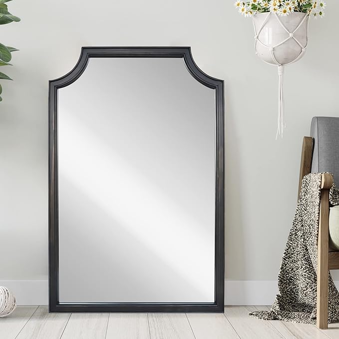 WallBeyond 24" x 36" Scalloped Corners Arch Rectangle Wall Mirror with Wood Frame for Entryway, Living Room or Bedroom Home Decor - [24" x 36" Black]