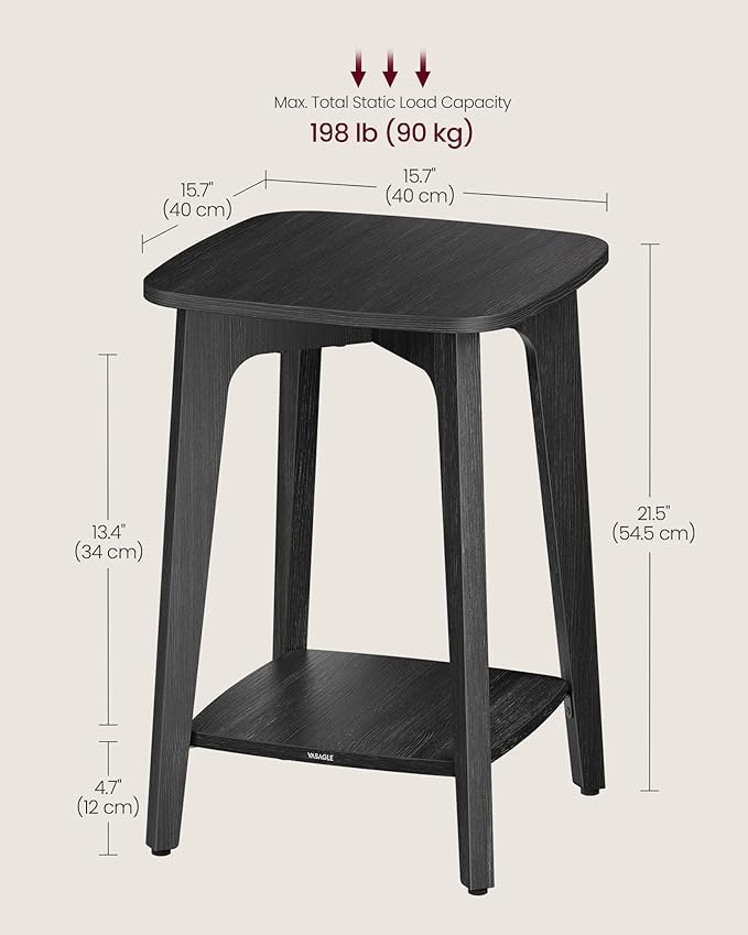 VASAGLE Side Table, Small Square End Table with Lower Shelf, Nightstand for Small Spaces, Living Room, Bedroom, Charcoal Gray ULET236B01