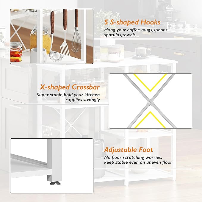 soges 3-Tier Kitchen Baker's Rack Utility Microwave Oven Stand Storage Cart Workstation Shelf, White
