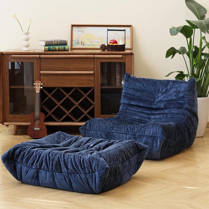N&V Fireside Chair, Mid Century Armless Floor Sofa, Soft Premium Chenille Floor Lounge Chair, Foam Sofa Accent Chair for Living Room Bedroom and Office (Blue, Single)