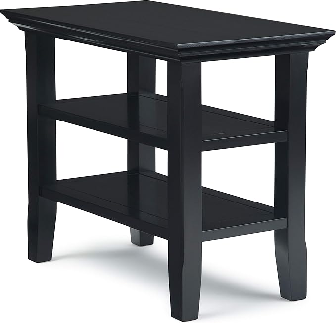 SIMPLIHOME Acadian 14-inch Wide Solid Wood Narrow End Table in Black, Transitional-Style Side Table for Living Room, Bedroom, or Family Room with 2 Open Shelves