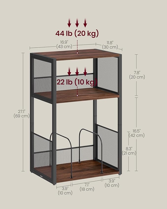 VASAGLE Record Player Stand, 3-Tier Side Table, Vinyl Record Storage up to 100 Albums, End Table for Living Room, Bedroom, Natural Walnut ULET275K02
