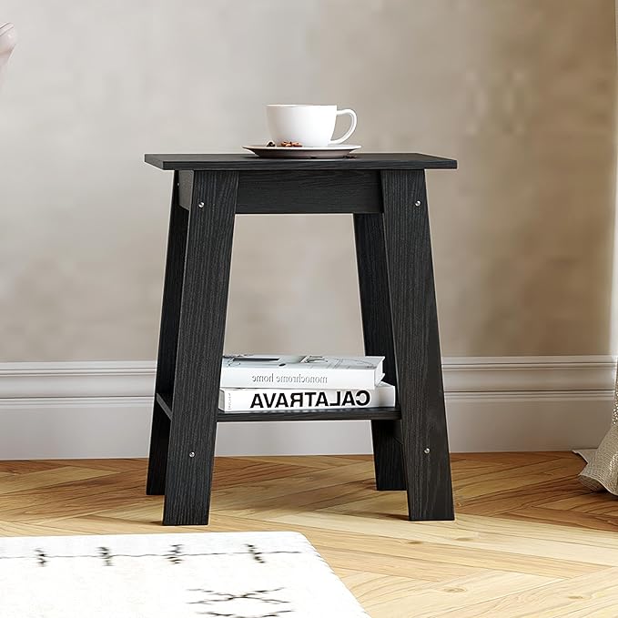 End Table with Double Storage Shelves, Small Space Side Table for Farmhouse Bedroom, Studio Apartment, Entryway， Brown
