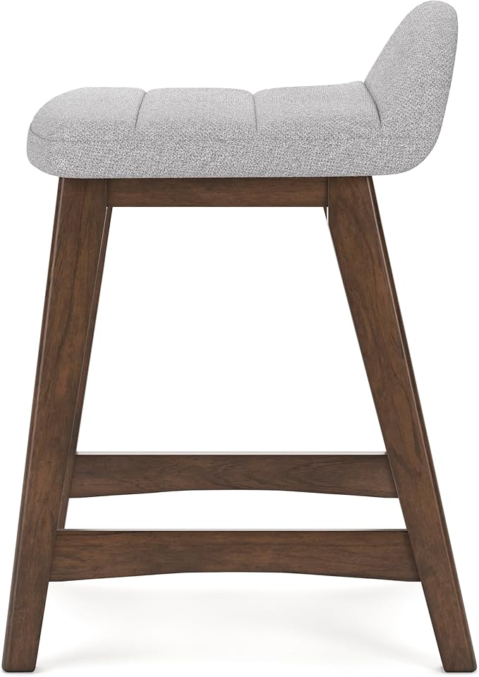 Signature Design by Ashley Lyncott Contemporary 28.5" Counter Height Upholstered Bar Stool with Foam Cushion, 2 Count, Light Gray & Brown