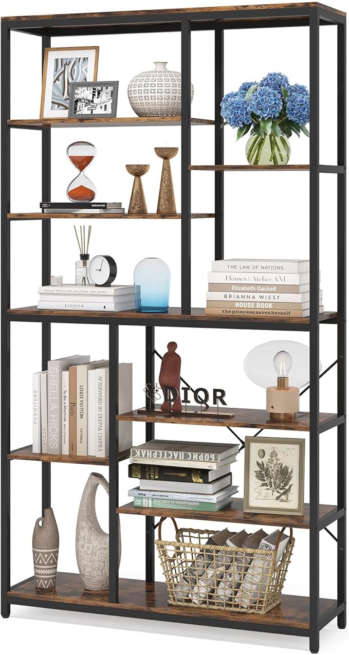 Tribesigns 79 inches Tall Bookshelf Bookcase, 8-Tier Staggered Bookcase, Modern Freestanding Open Book Shelves, Wide Wood Etagere Shelving Unit Display Shelf for Living Room