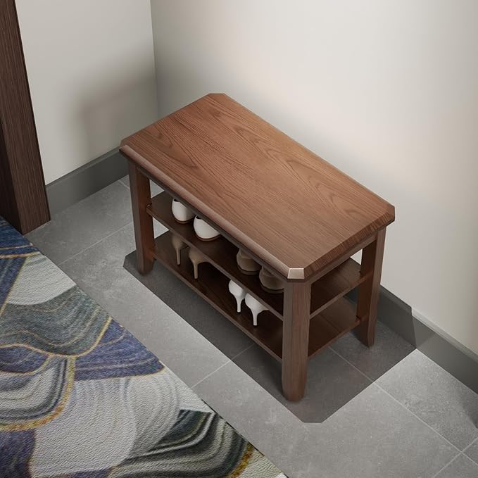 Wood Shoe Rack Bench for Entryway, 2 Tier Shoe Rack for Front Door Entrance, Shoe Bench with Shoe Storage for Entryway, Bedroom, 23.6"