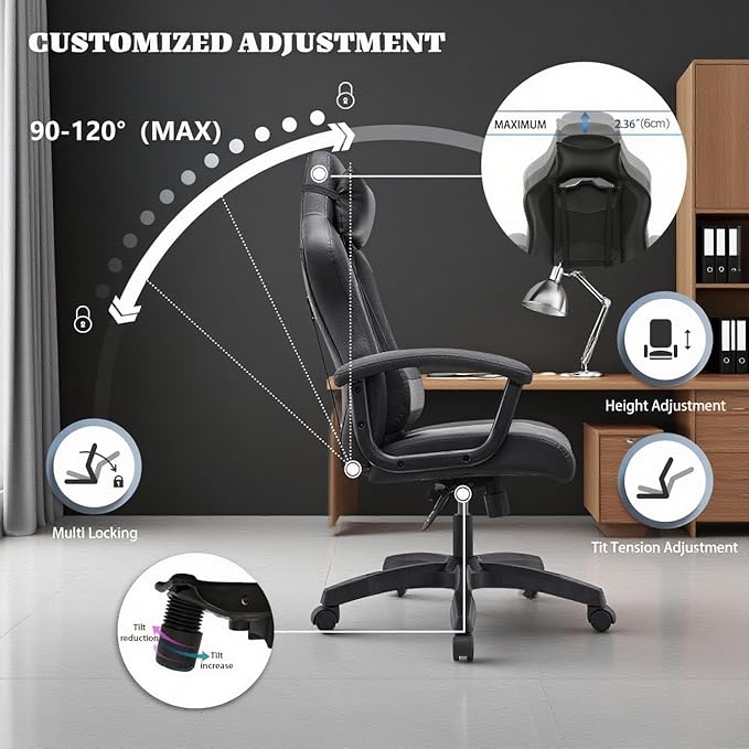 Ergonomic Office Chair High Back Desk Chair Height Computer Chair Big and Tall Office Chair with Adjustable Headrest and Lumbar Support Black