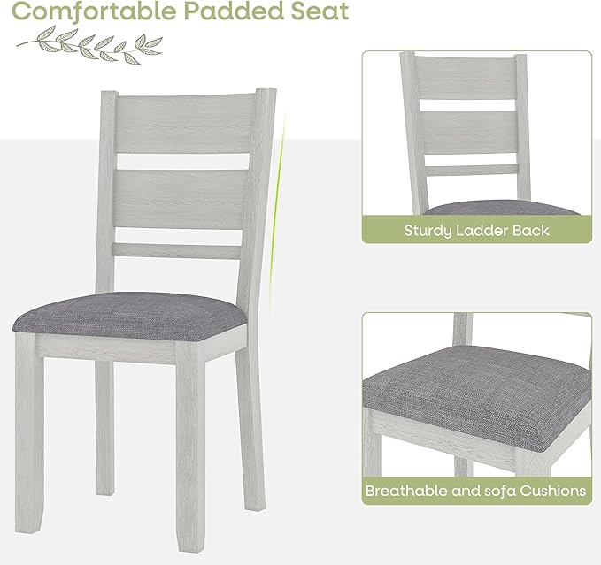 Dining Chairs Set of 6, Solid Wood Farmhouse Chairs with High Cross Back and Upholstered Seat, Easy Assembly for Indoor Home, Dinner, Kitchen, Grey