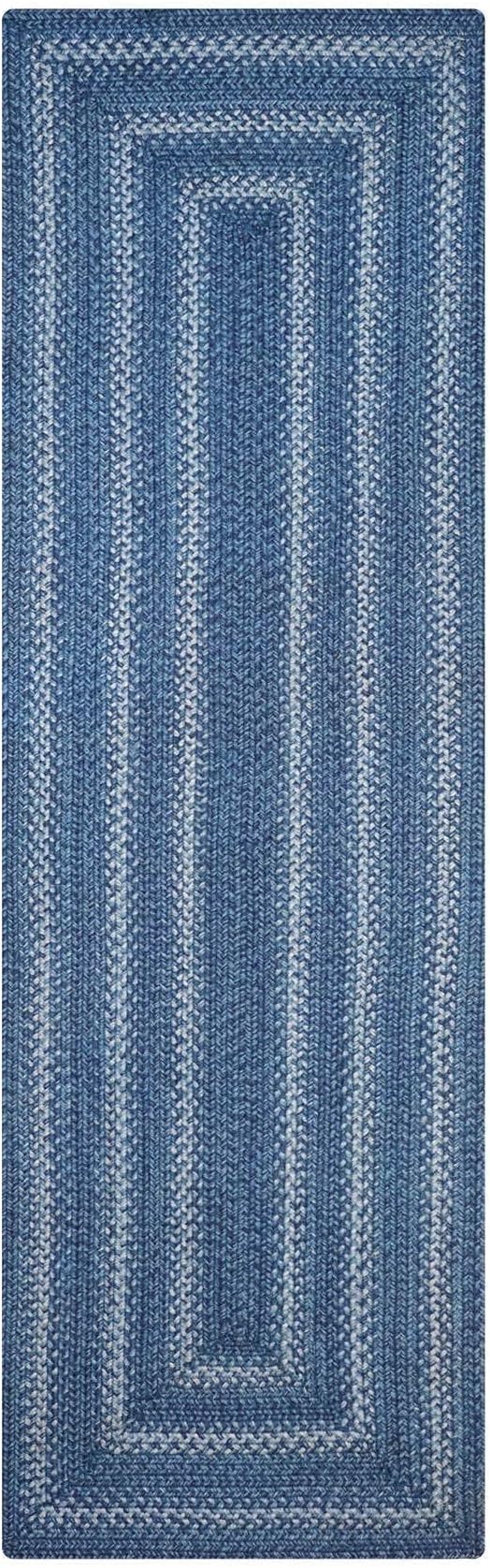 Homespice Denim Premium Jute Braided Area Rug, 22 x 72 Rectangular Hall Runner Blue - Navy - White, Natural Jute Yarn Rustic, Country, Primitive, Farmhouse Style - 30 Day Risk Free Purchase