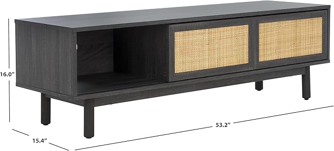 SAFAVIEH Aino TV Stand for up to 60" Flatscreen – Distressed Black, 2 Sliding Doors with Interior Storage, 1 Open Shelf, Entertainment Media Console (MED9619E)
