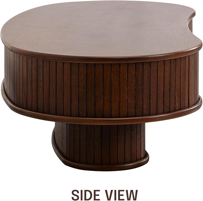 NTC Ripple DOU Coffee Table, Modern Wooden Double-Layer Center Table, Vertical Groove Design, Stylish Living Room Decor, Minimalist Style for Home and Office, Easy Assembly - Dark Walnut