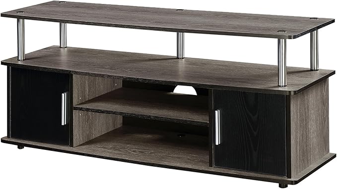 Convenience Concepts Designs2Go Monterey Stand Family Entertainment Center with Storage Cabinets and Shelves, Modern TV Console for Living Room, Office, 47.25", Gray, Black