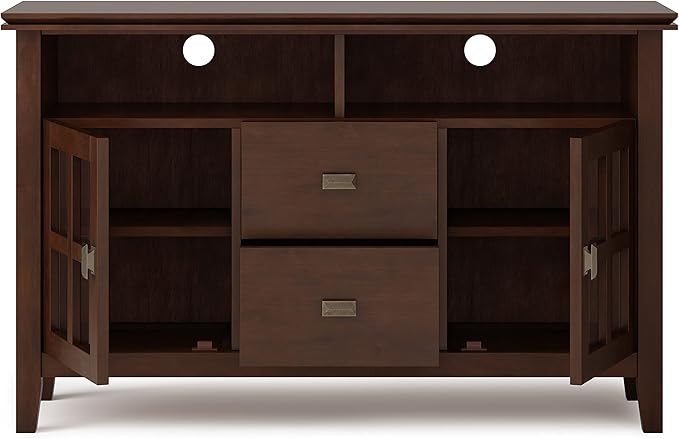 SIMPLIHOME Artisan SOLID WOOD 48 Inch Wide Contemporary TV Media Stand in Russet Brown for TVs up to 55 Inches, For the Living Room and Entertainment Center