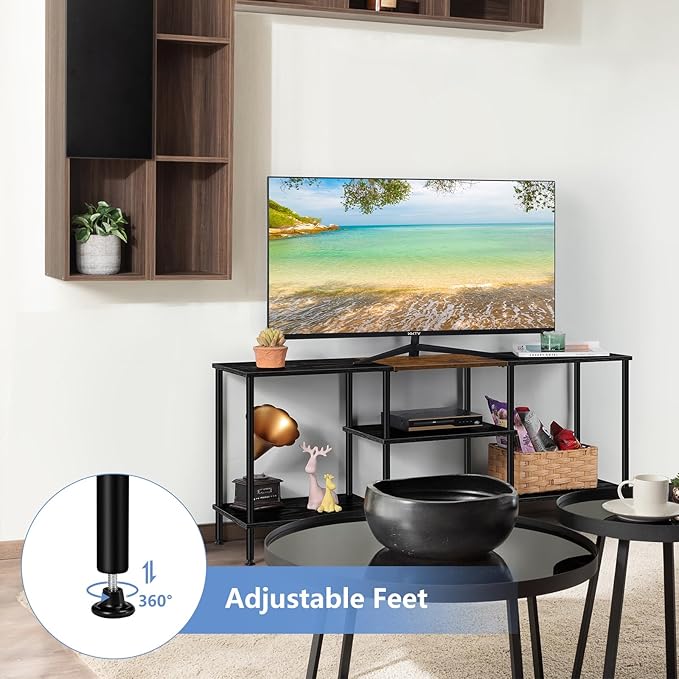 OYEAL 50 Inch TV Stands for Living Room Small Entertainment Center with Open Storage Shelves, Black TV Stands TV Media Console Table for 50 40 32 Inch TV