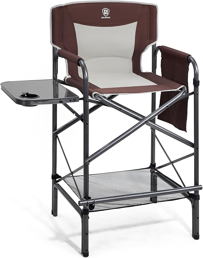 EVER ADVANCED 30.7" Seat Height Directors Chair for Makeup Artist with Side Table Easy Get in Out for Elderly Tall Camping Chair Supports 350lbs Red