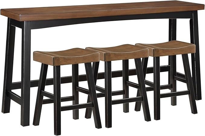 Lexicon Bar Table Set for 3, Small Kitchen Table Set Kitchen Island Table with 3 Saddle Bar Stools, 4 Piece Dining Table Set for Breakfast Nook, Living Room, Apartment, Counter Height, Black/Brown