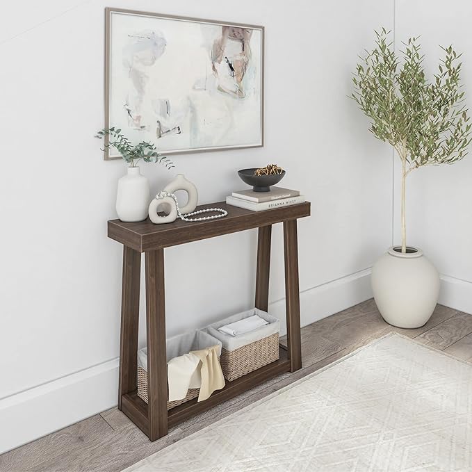 Plank+Beam Solid Wood Console Table with Storage, 36 Inch, Sofa Table with Shelf, Narrow Entryway Table for Hallway, Behind The Couch, Living Room, Foyer, Easy Assembly, Walnut