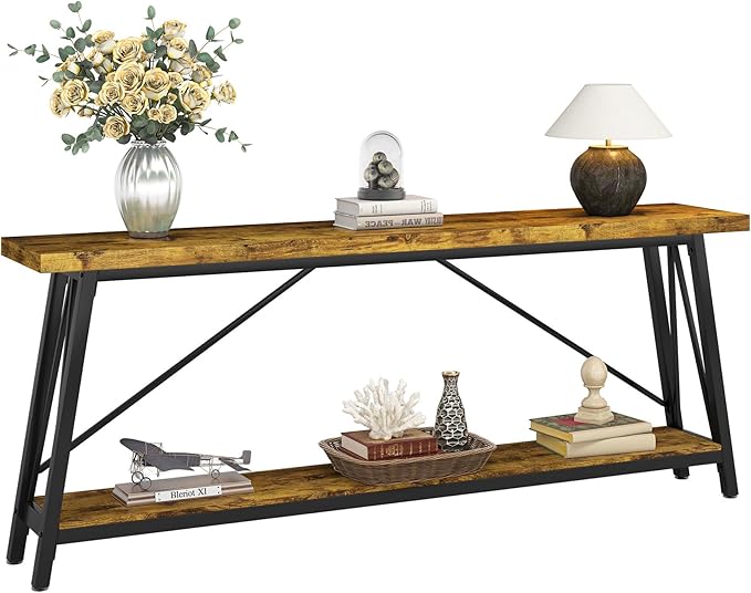 Tribesigns 70.9 Inches Extra Long Sofa Table Behind Couch, Industrial Entry Console Table for Hallway, Entryway & Living Room, Rustic Brown